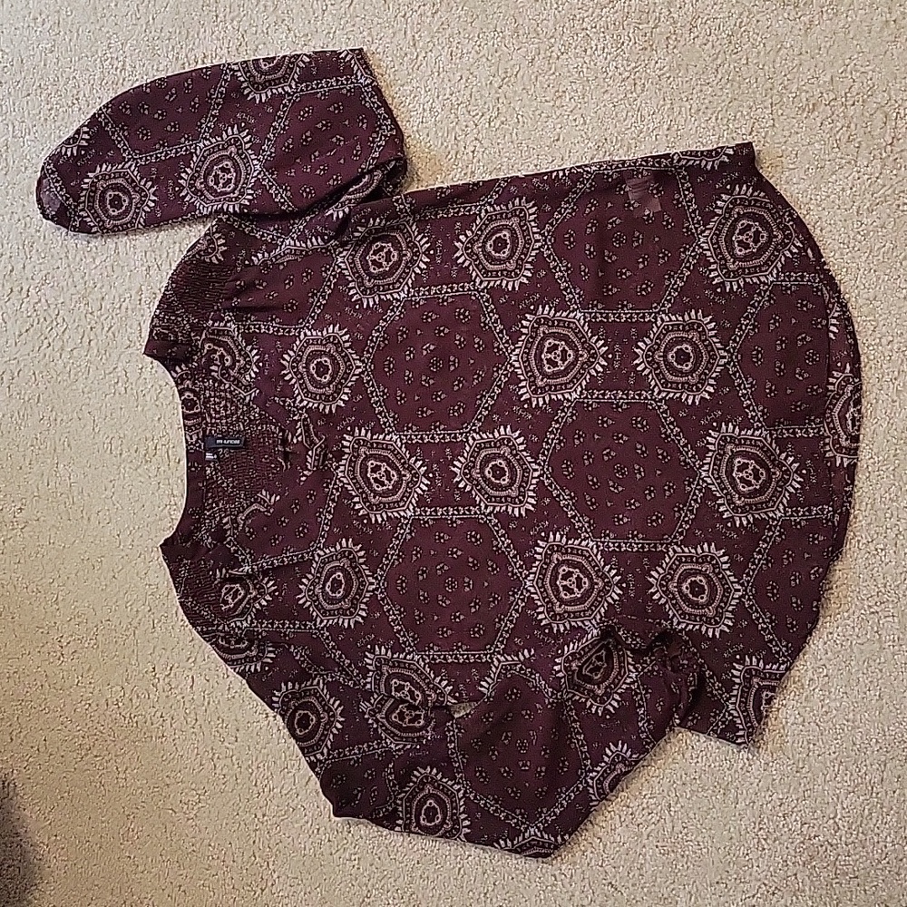 Maroon Medallion Long Sleeve Blouse Maurices Medium